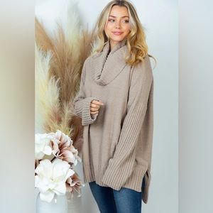 White Birch Cowl Neck Sweater in Taupe
